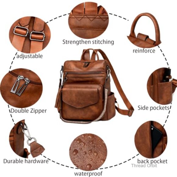 PU Leather Convertible Backpack Purse with Multiple Pockets, 13 Inch Laptop main image 4